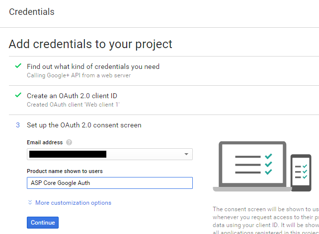 Consent screen