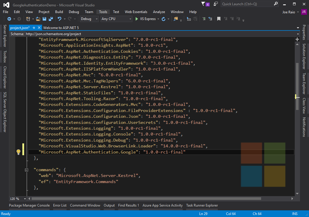 Example project json with packages