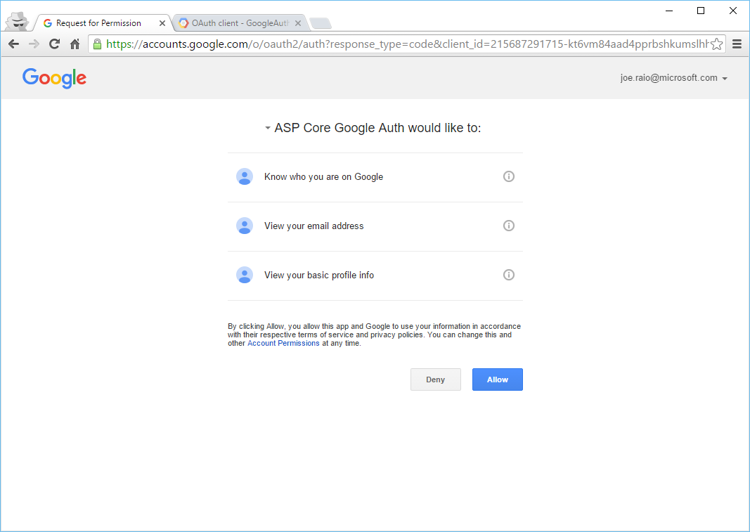 Google auth consent screen