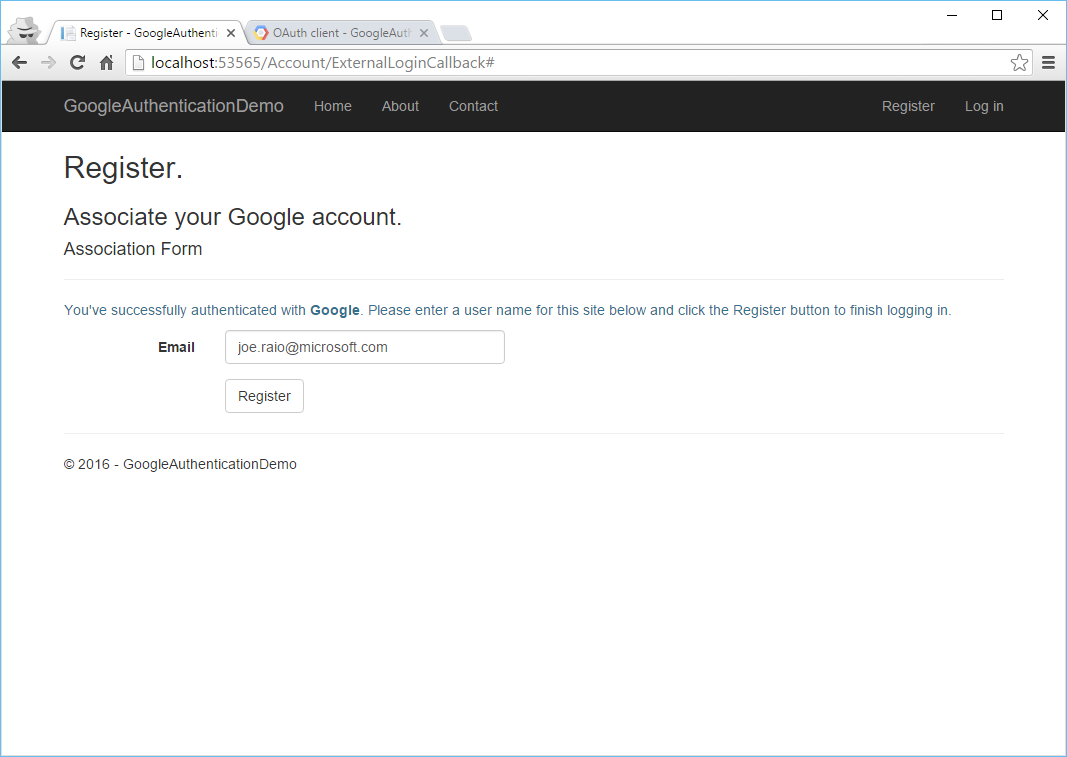 Google Authentication Success